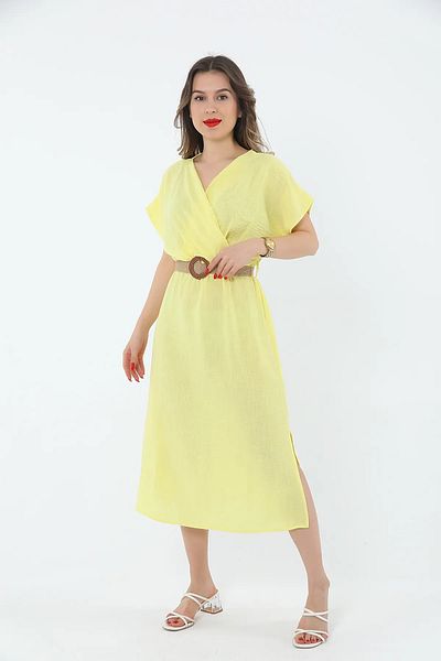Nazline Women's Belted Slit V-Neck Dress