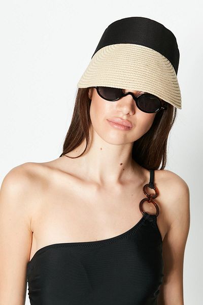 C&City Strandhut aus Stroh mit Klettverschluss Y8202 Hellbeige