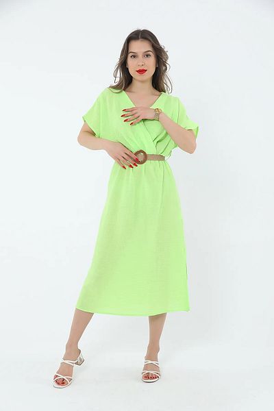 Nazline Women's Belted Slit V-Neck Dress