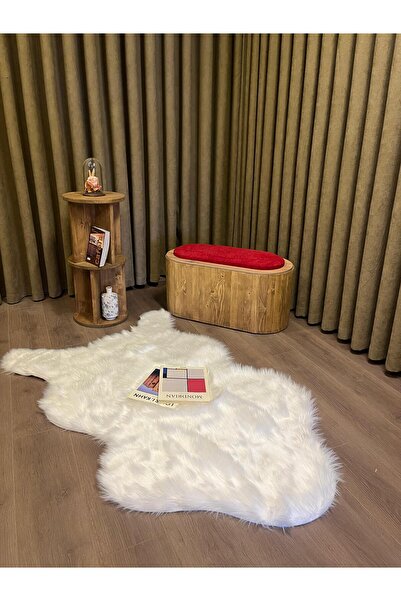 Aberteka Ricco Teddy Kumaş Kırmızı Ahşap Puf Bench