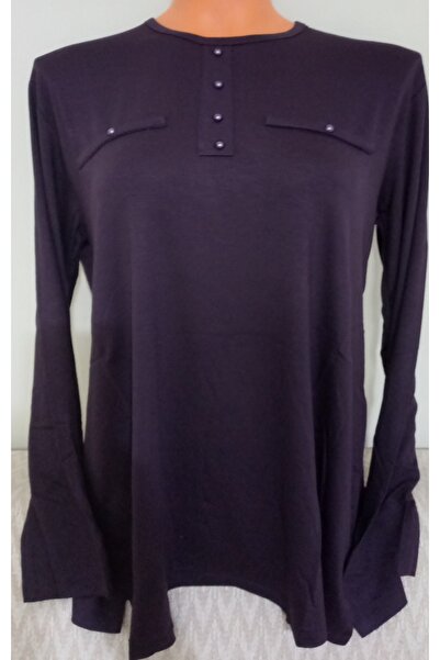 Anne Er giyim anne yazlık penye bluz uzun kollu bisiklet yaka mor