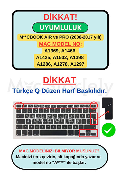 Mcstorey Macbook Klavye Air Pro Koruyucu (TÜRKÇE Q) (ESKİ USB'Lİ MODEL 2008-2017) A1466 A1502 Uyumlu Dazzle