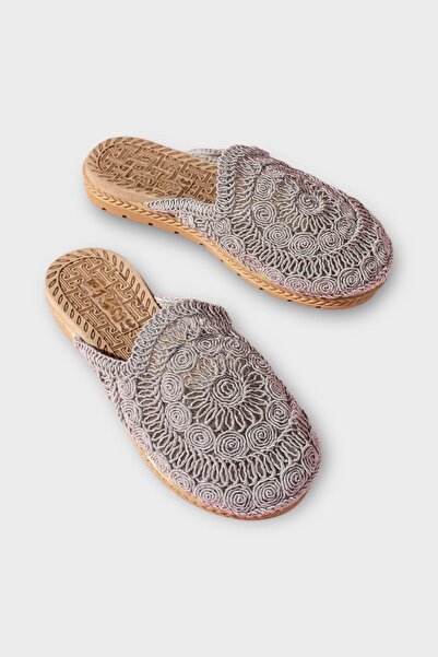 Liger Women's Straw Knitted Embroidered Closed-Front Casual Comfortable Slippers Gray