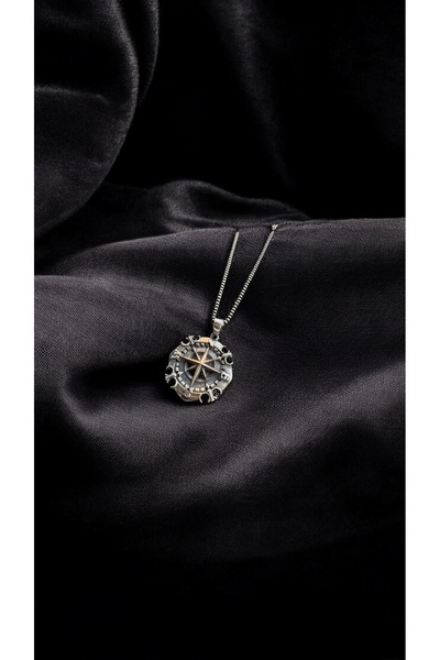 TOM.CO. JEWELRY DESIGN 925 Ayar Gümüş Erkek Pusula Kolye, Erkek Kolyesi, Erke...
