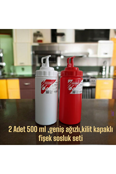 GastroPlast 2 ADET 500 ML GENİŞ AĞIZLI, KİLİT KAPAKLI FİŞEK SOSLUK,KETÇAPLIK, MAYONEZLİK