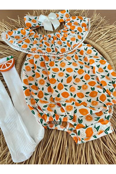 EBRU ÖZÖRGÜCÜ Girl's Fruity Jumpsuit Bandana and Socks Set