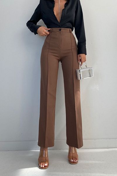 Livik Brown Grass Women's Loose 90's Super High Loose Leg Palazzo Trousers