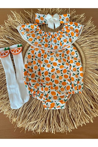 EBRU ÖZÖRGÜCÜ Girl's Fruity Jumpsuit Bandana and Socks Set