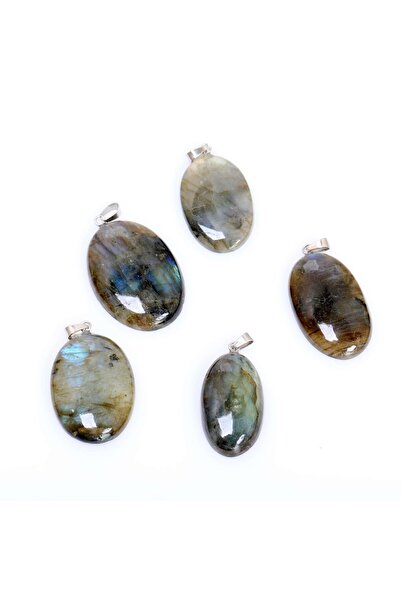 Taş Sandığı Oval Form Labradorit Taşı Kolye – Çelik Zincirli