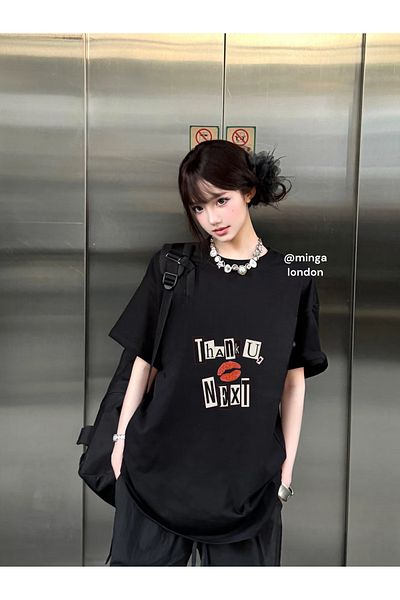 Minga London Black Ariana Grande "Thank U Next" Collage Oversize T-Shirt