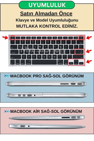 Mcstorey Macbook Kılıf Klavye Air Pro Koruyucu Ingilizce Baskı (US-ABD) (ESKİ USB'Lİ MODEL 2008-2017) Uyumlu