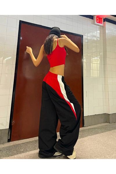 DENOKMODA Harajuku Parachute Fabric Line Detailed Pants