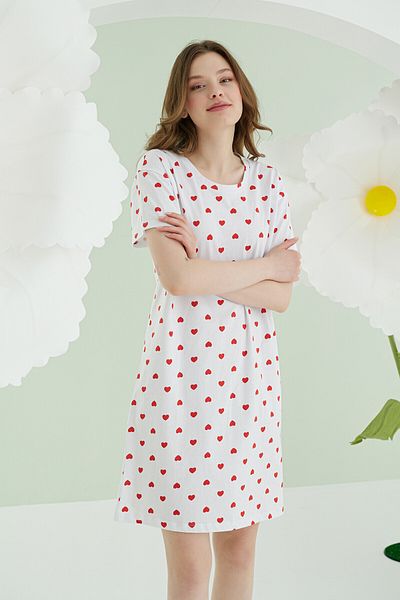 NBB Women's Short Sleeve Heart Printed Nightgown 100% Cotton