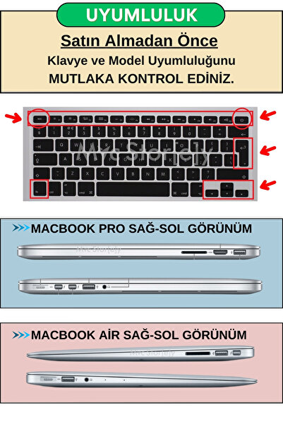 Mcstorey Macbook Air Pro Kılıf Klavye Koruyucu Ingilizce Baskı (UK-EU) (ESKİ USB'Lİ MODEL 2008-2017) Uyumlu