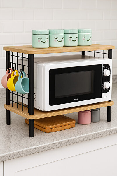 PEKA Mikrodalga Rafı Tezgah Üstü Raf Huzurlu Mutfak Rafı Baharatlık 2 Raflı D...