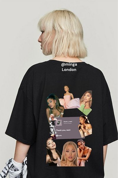 Minga London Black Ariana Grande "Thank U Next" Collage Oversize T-Shirt