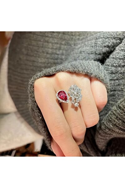 Minnoş Dükkan Beyaz Altın Kaplama Su Damlası Yüzük