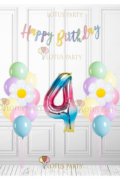 LOTUS PARTY Σετ μπαλονιών Daisy Macaron για Ηλικία 4 Χρώματα Σειρά Μπαλόνια με φύλλο Macaron