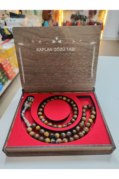 semazen Set de mărgele de rugăciune și brățară din piatră naturală ochi de tigru