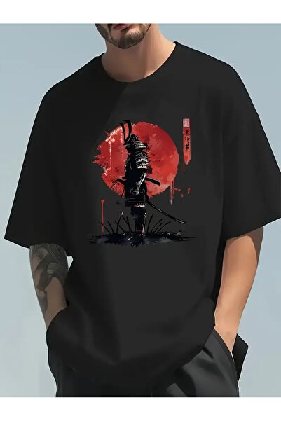 AZIZI TEKSTIL Ανδρικό βαμβακερό μπλουζάκι με γιακά με στάμπα Samurai, φαρδύ κ...