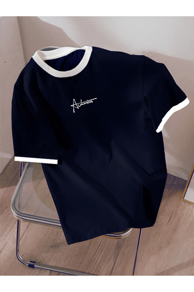 Boi Μπλουζάκι Unisex Ανδρικό/Γυναικείο Μαύρο Σκούρο Ναυτικό Λευκό Γιακά Απλό Κομμένο Βαμβακερό Action Sing Print T-Shirt