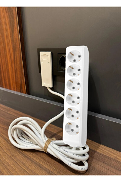 VİKO Viko Konforlu Ultra İnce Fişli 6’lı Grup Priz 2 metre Çoklu Fişli Beyaz