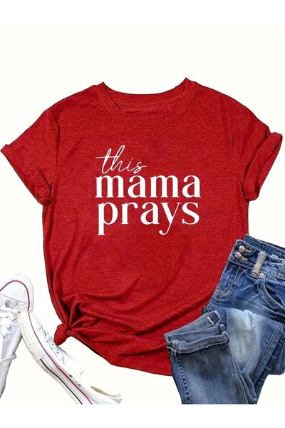 LAND MODA Mama Prays εμπριμέ μπλουζάκι με στρογγυλή λαιμόκοψη, άνετο κοντομάν...