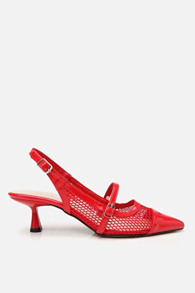 Yaya by Hotiç Kadın Rugan Kırmızı Fileli Stiletto