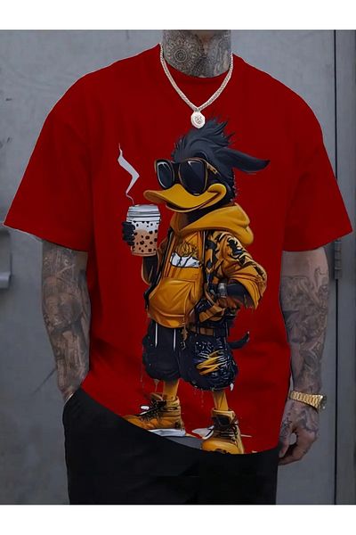 LAND MODA Men S Summer Cartoon Dog Print T-Shirt - Short Sleeve, Round Neck, Lightweight