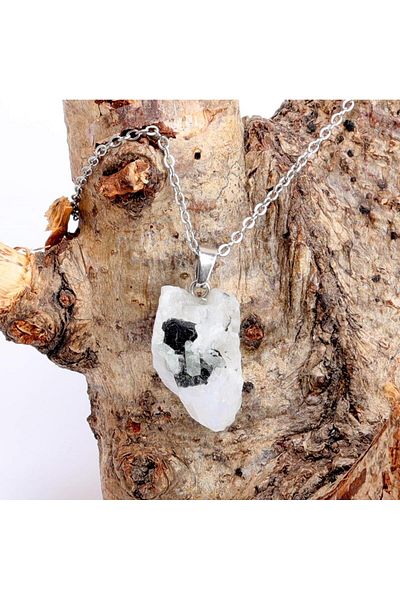 Taş Sandığı Raw Moonstone Necklace – Natural and Unprocessed – with Steel Chain