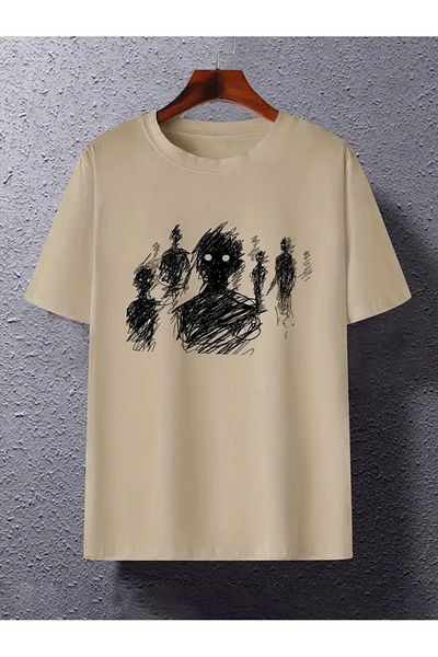LAND MODA Street Hip-hop printed Mixed Crowd από καθαρό βαμβακερό μπλουζάκι, ανδρικό μπλουζάκι με στρογγυλή λαιμόκοψη