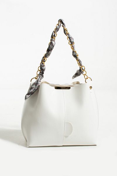 vagues Women's Scarf and Chain Accessory Soft Leather 3 Compartment Handbag and Shoulder Bag
