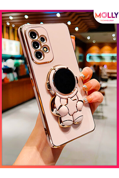 Molly Samsung Galaxy A13 İçin Rose Sevimli Astronot Standlı Kenarları Gold De...