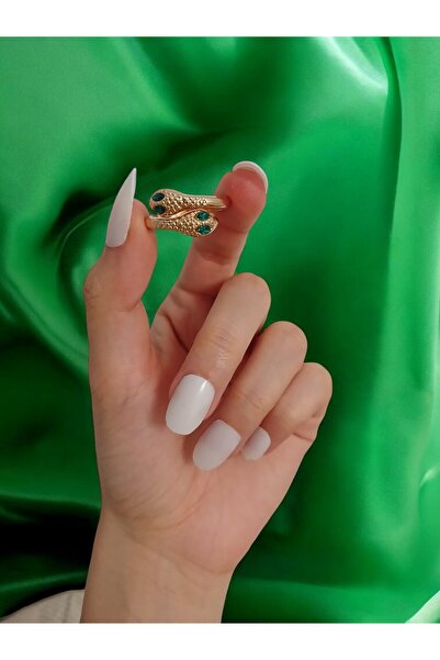 MODA Yılan Desenli Zümrüt Gold Vintage Bijuteri Yüzük