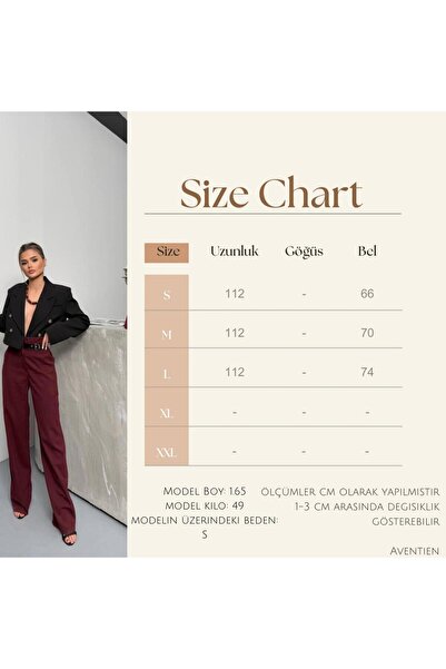 Aventien Poliviskon Fabric Belt Detailed Claret Red Trousers