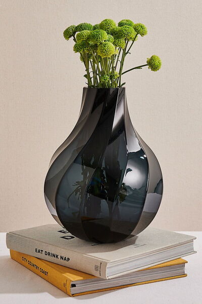 Paşabahçe مزهرية ملتوية 30 سم باللون الأزرق الداكن مصنوعة يدويًا