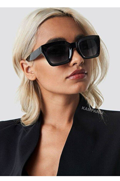 KAMPANİX New Season Trend Model Slanted Black Women's Sunglasses