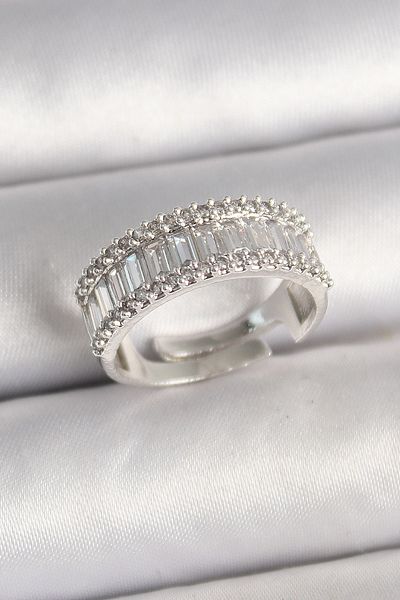 NEZADE STORE Brass Silver Color Waterway Zircon Stone Adjustable Model Women's Ring - Lisinya