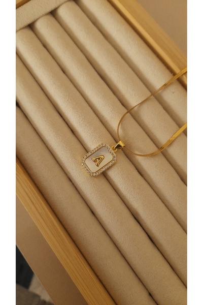 Tişt Accessory KARARMAZ ÇELİK ZİRKON TAŞLI MİNİMAL KADIN A HARFLİ ÇELİK KOLYE