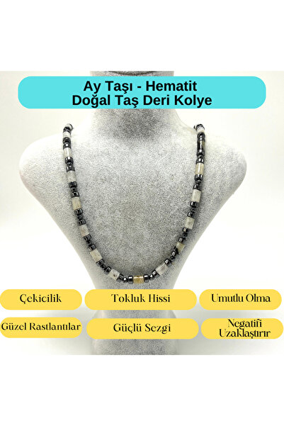 YILDIZ DOĞAL TAŞ Sertifikalı Ay Taşı ve Hematit Makrome Doğal Taş Kolye 55 - ...