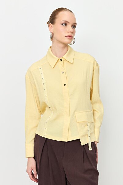accort Zımba Şerit Detaylı Gömlek-SARI