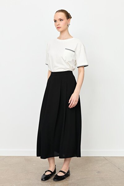 accort Kalın Pileli Uzun Etek-SİYAH