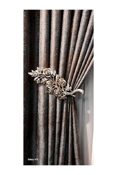 Karesi Yiğit Curtain Turquoise Brown Chenille Texture American Pleat Background Curtain
