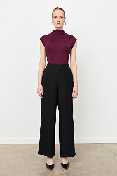 accort Kalın Pile Beli Lastikli Pantolon-SİYAH