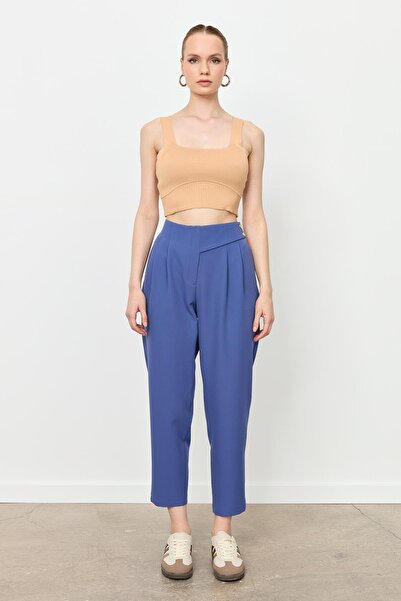 accort Düğme Deatylı Yüksek Bel Pantolon-İNDİGO