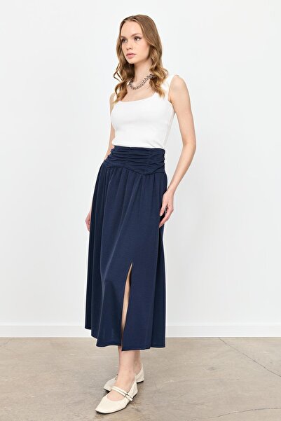 accort Büzgü Detay Yüksek Bel Uzun Etek-LACI