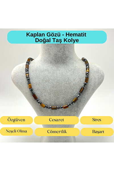 YILDIZ DOĞAL TAŞ Sertifikalı Kaplan Gözü ve Hematit Makrome Doğal Taş Kolye 5...