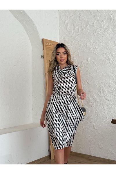 Modayakamoz Γυναικείο σατέν μίντι φόρεμα με γιακά με σταυρωτό μπροστινό μέρος