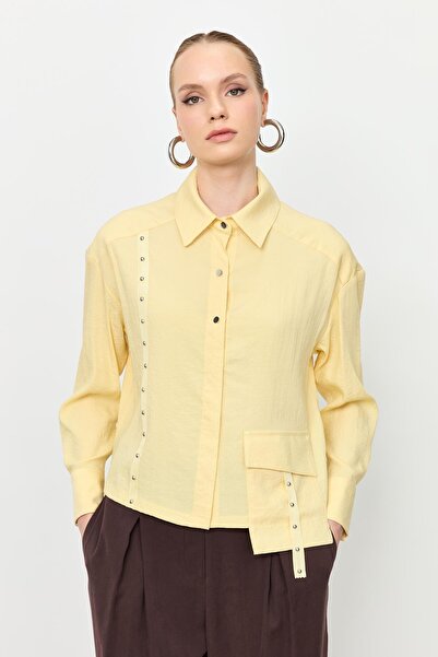 accort Zımba Şerit Detaylı Gömlek-SARI