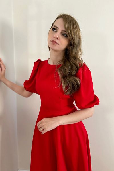 HELİS BUTİK Stella Red Dress with Plisses